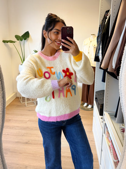 Trui bonjour paris offwhite & pink