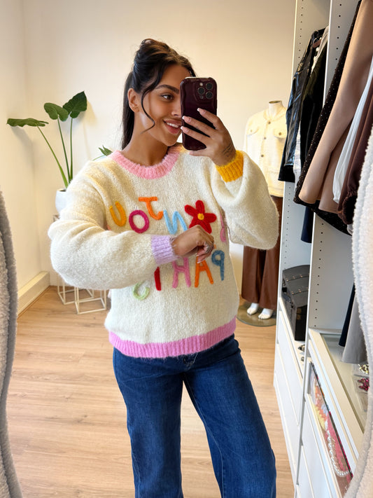 Trui bonjour paris offwhite & pink