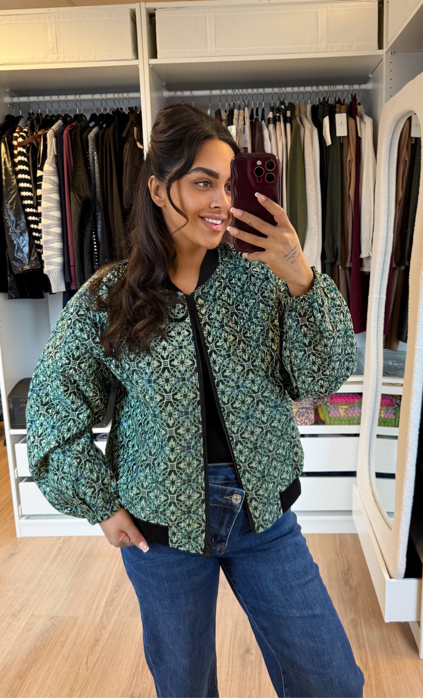 Jacquard jacket met glimmende accenten groen