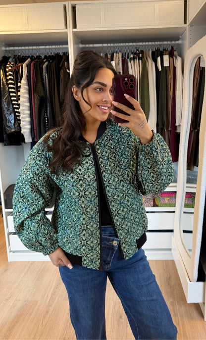 Jacquard jacket met glimmende accenten groen