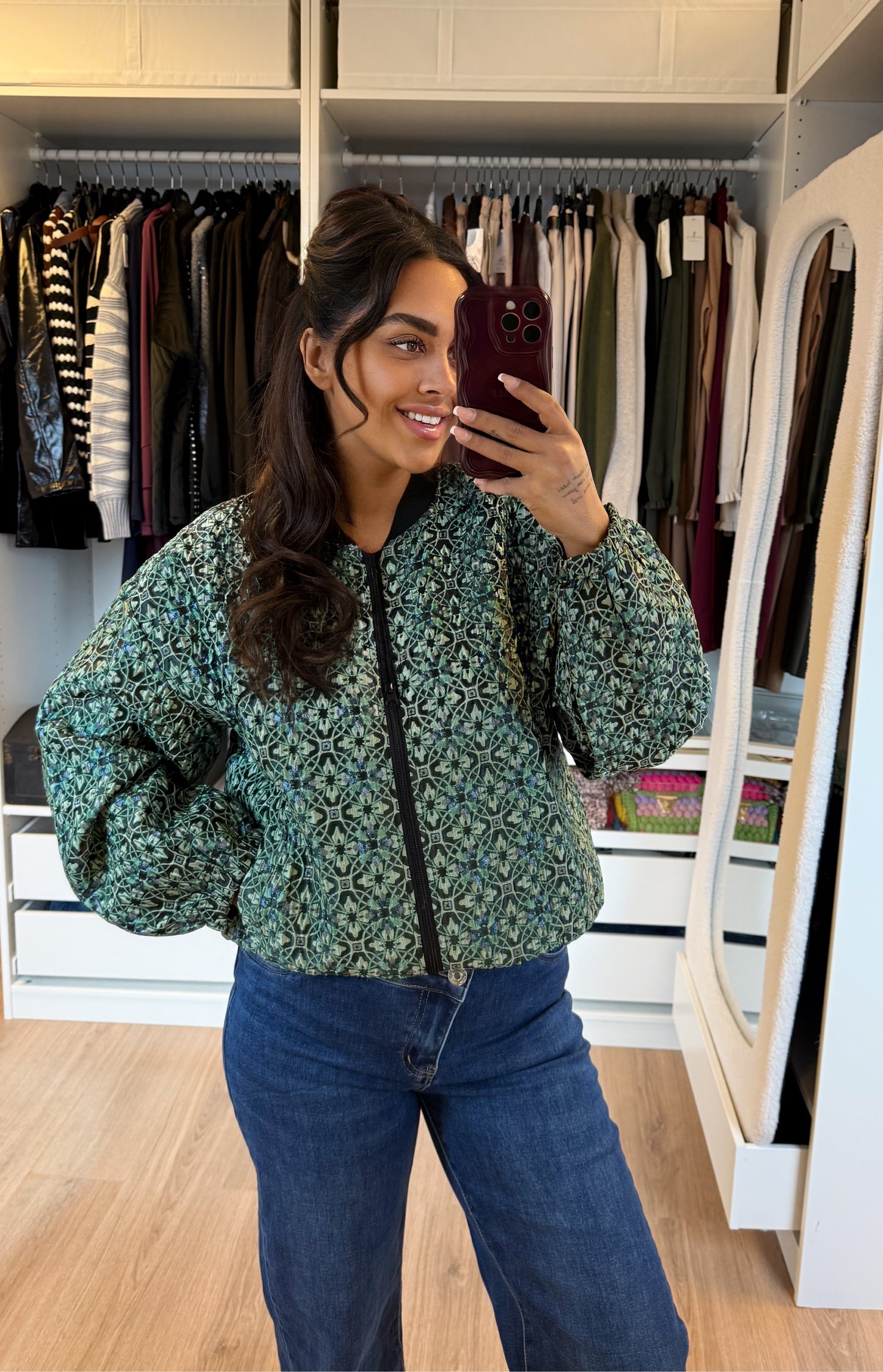 Jacquard jacket met glimmende accenten groen