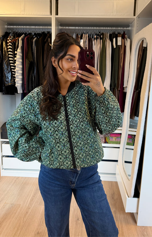 Jacquard jacket met glimmende accenten groen