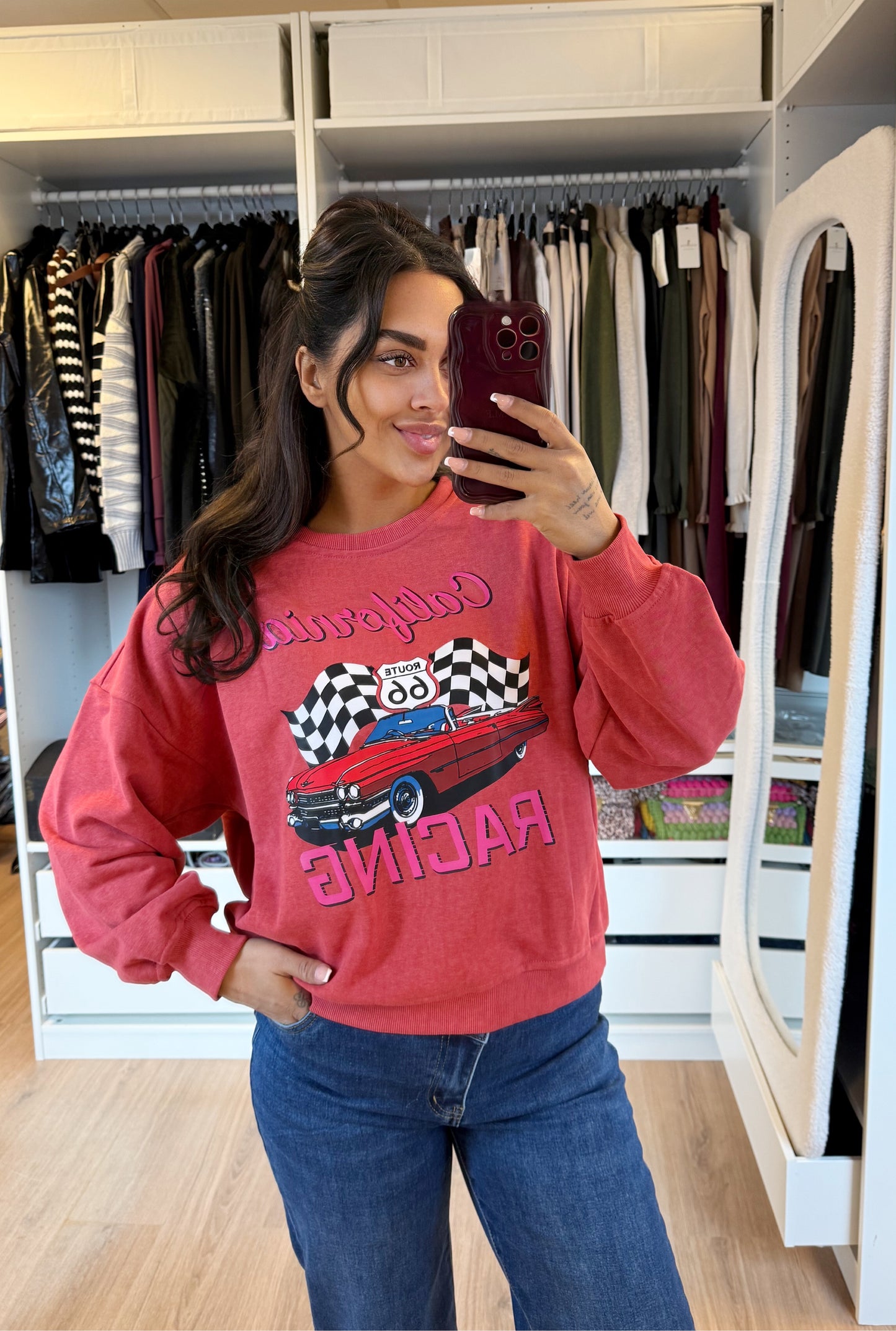 Sweater met race print rood