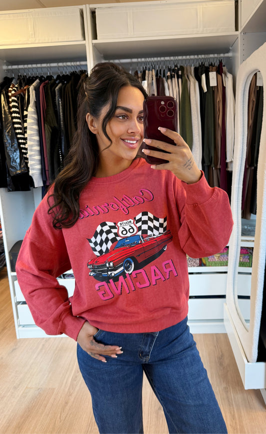 Sweater met race print rood