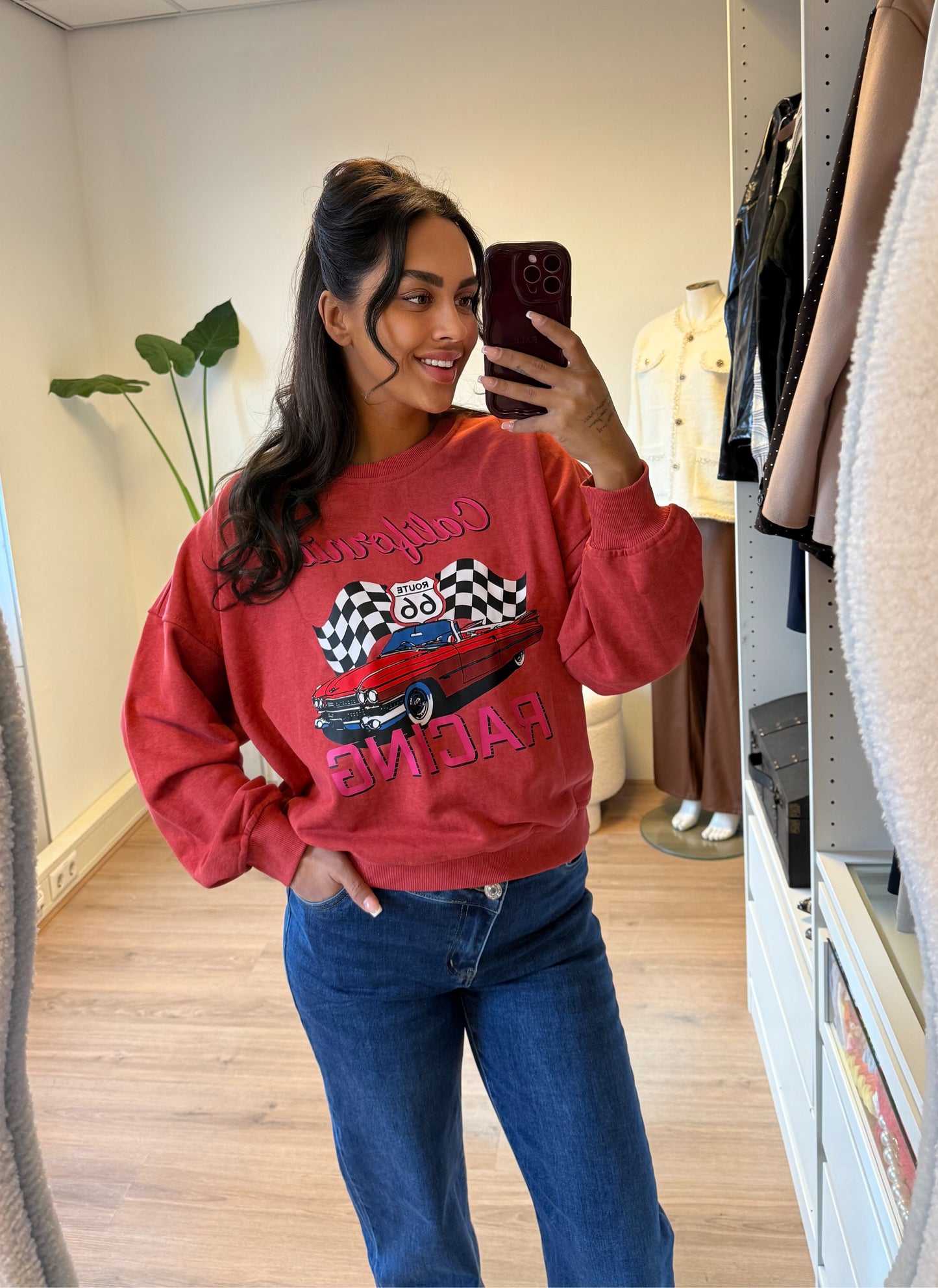 Sweater met race print rood