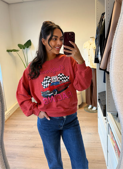 Sweater met race print rood