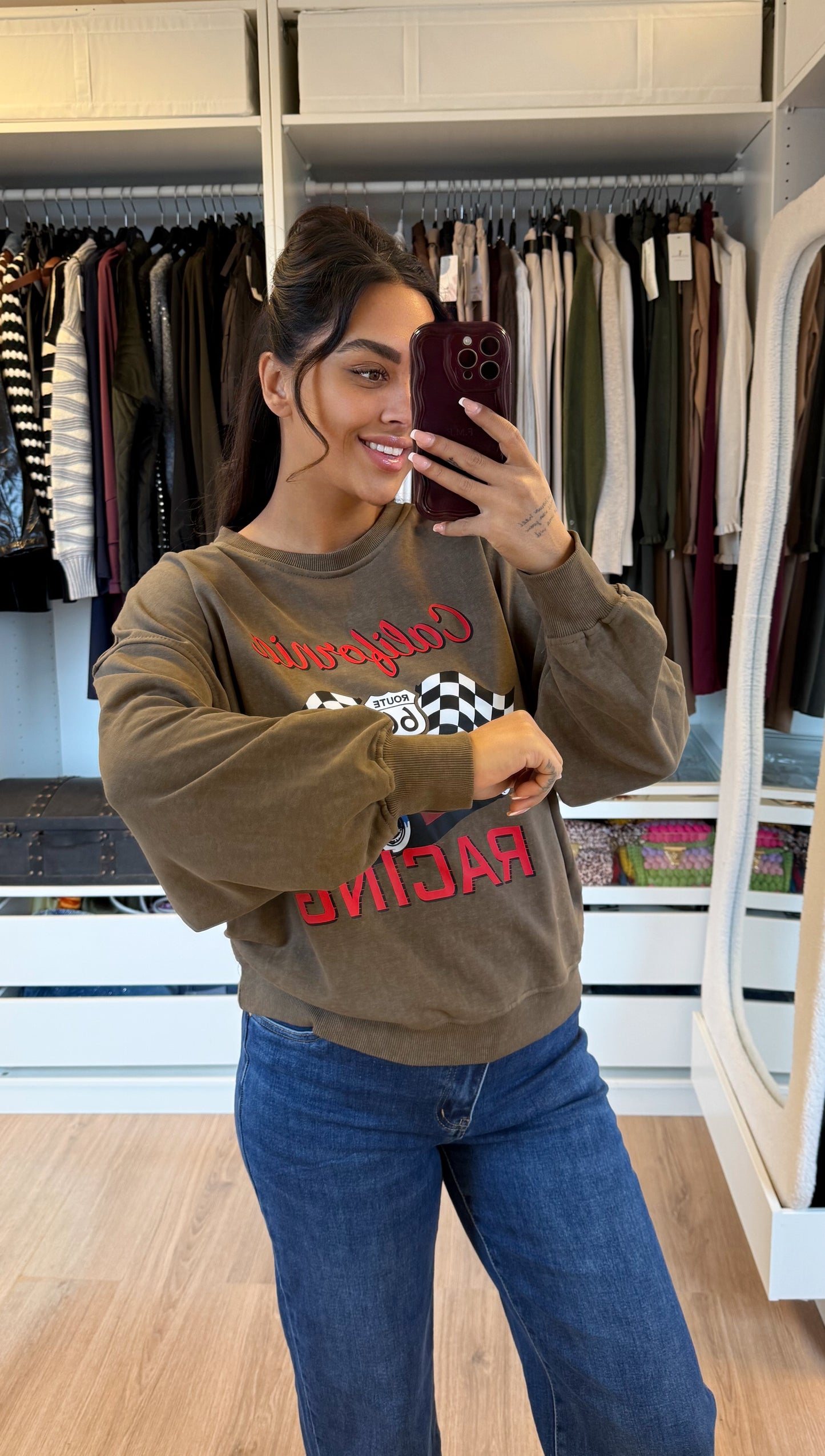 Sweater met race print groen