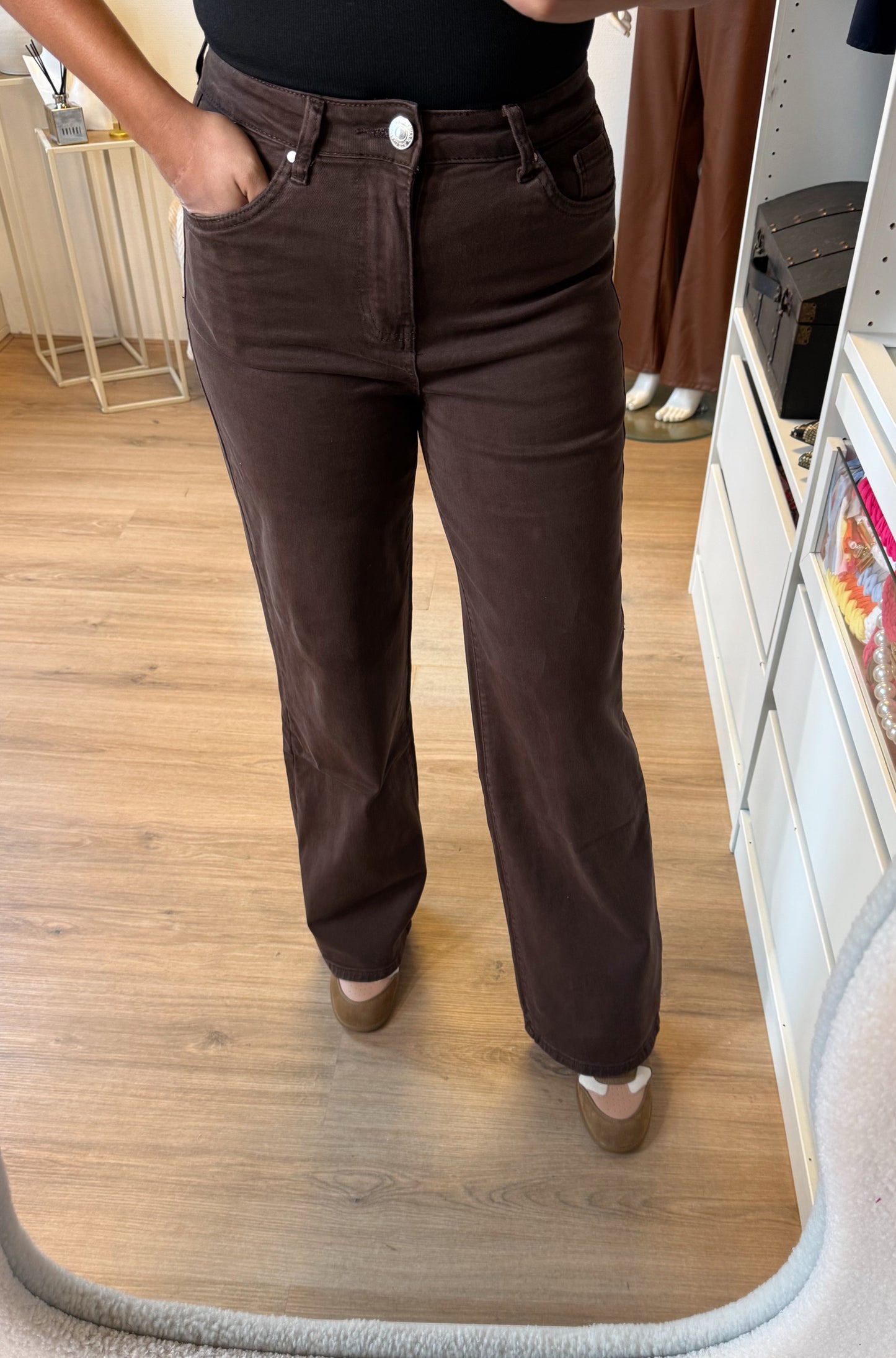 Jeans straight fit wide leg choco bruin
