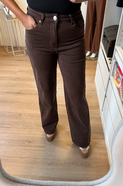 Jeans straight fit wide leg choco bruin
