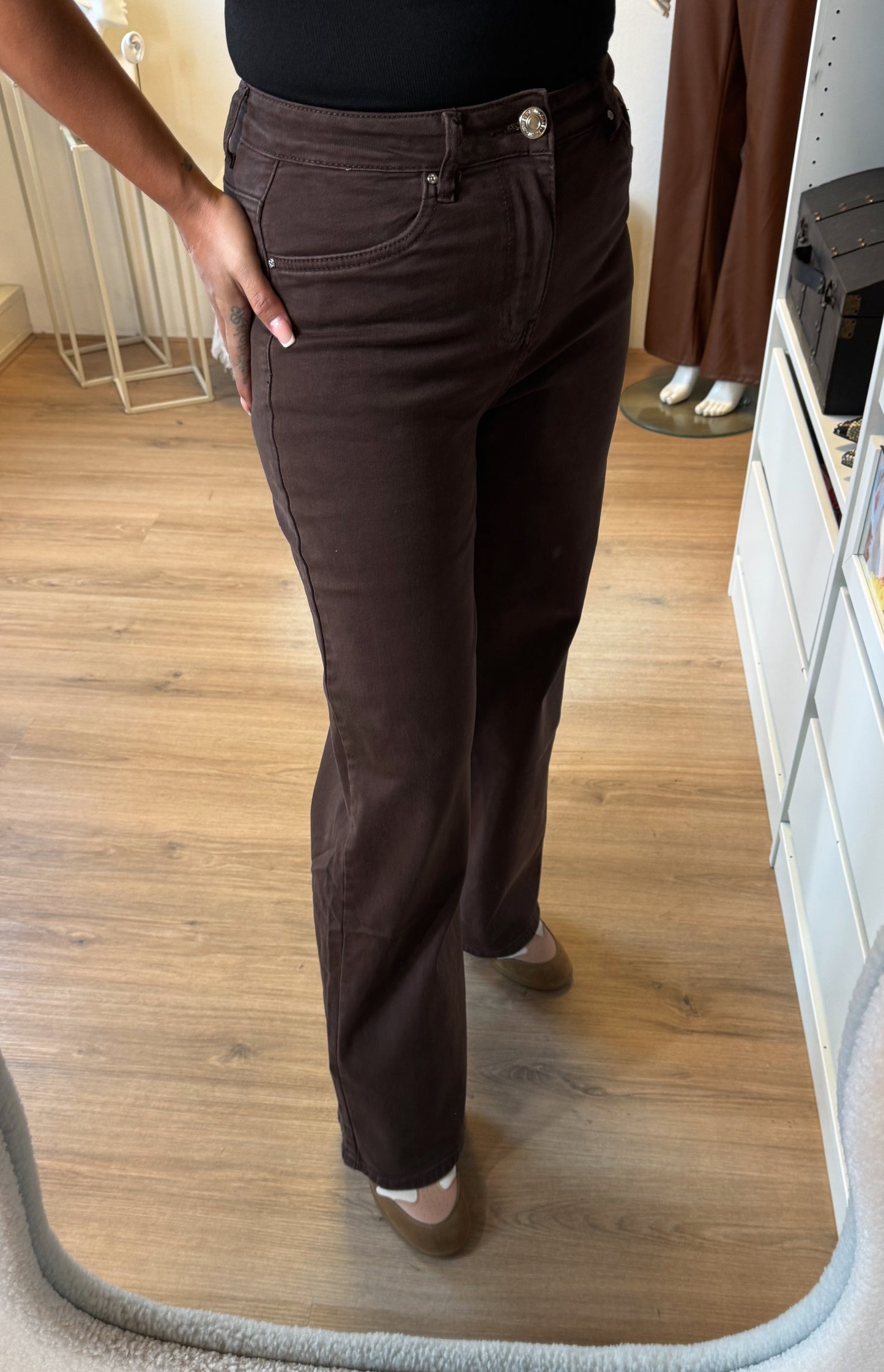 Jeans straight fit wide leg choco bruin