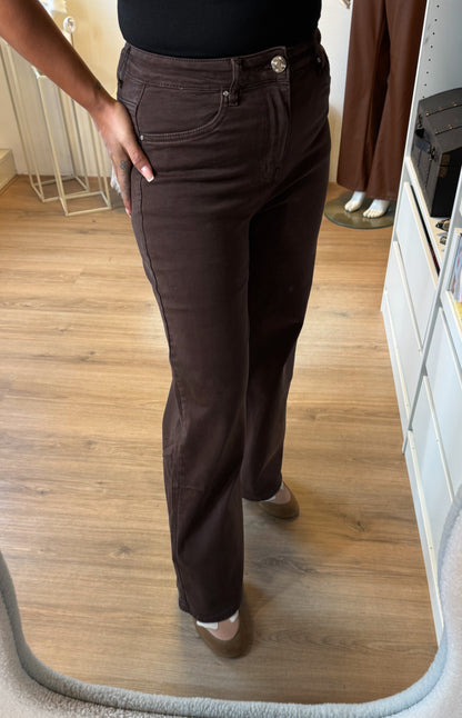 Jeans straight fit wide leg choco bruin