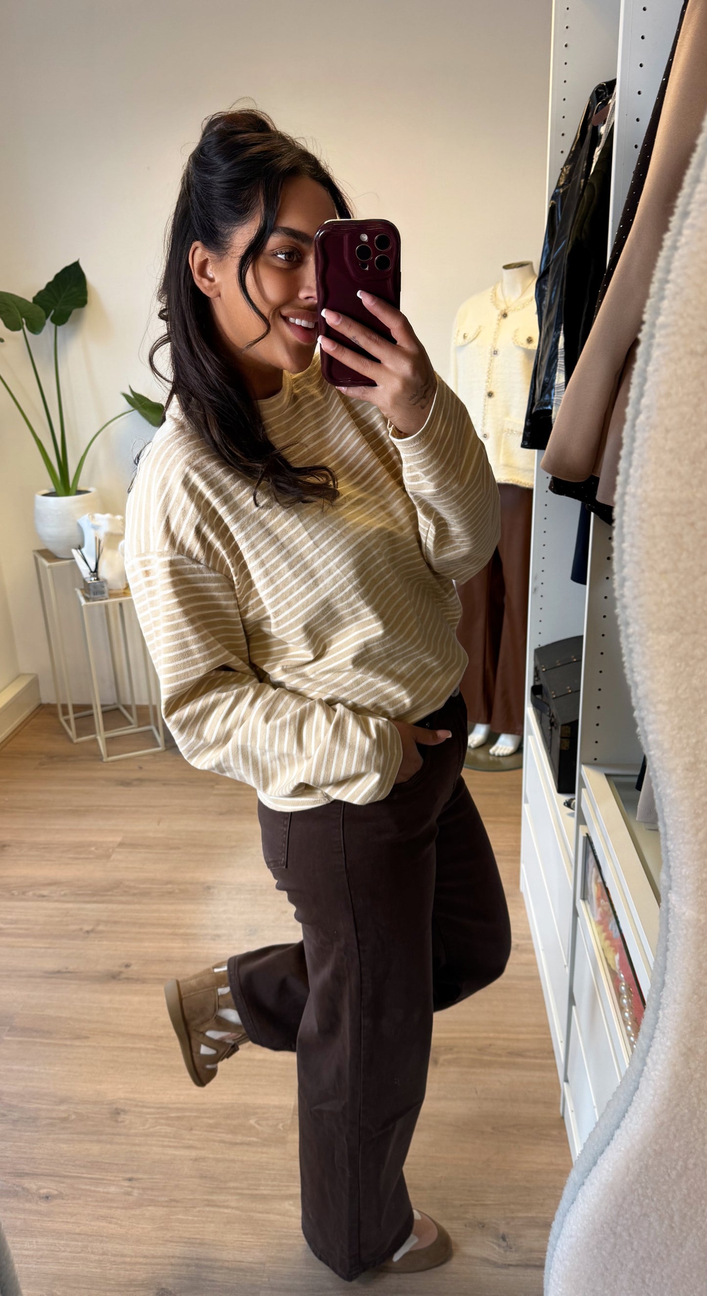 Jeans straight fit wide leg choco bruin
