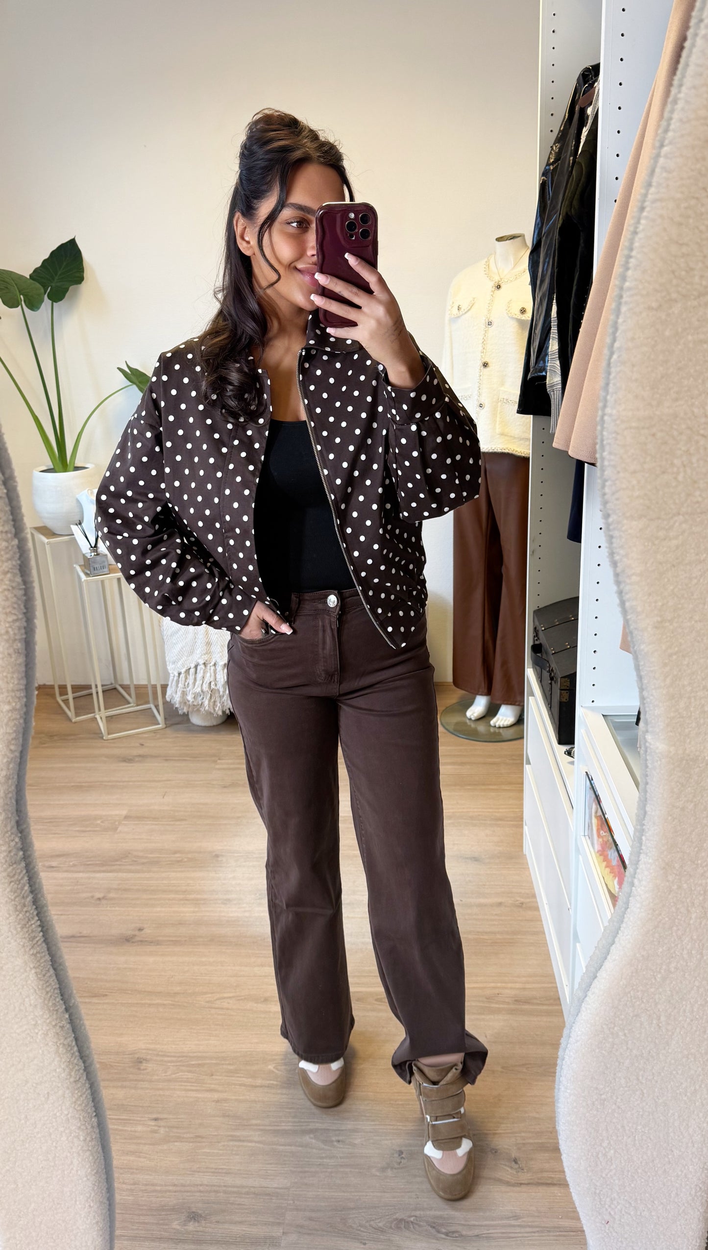 Jeans straight fit wide leg choco bruin