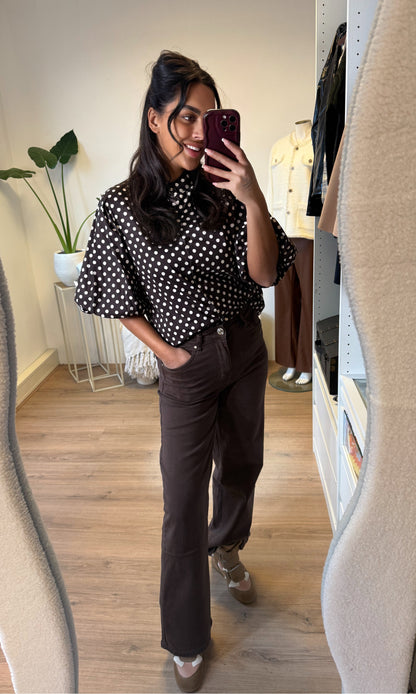 Jeans straight fit wide leg choco bruin
