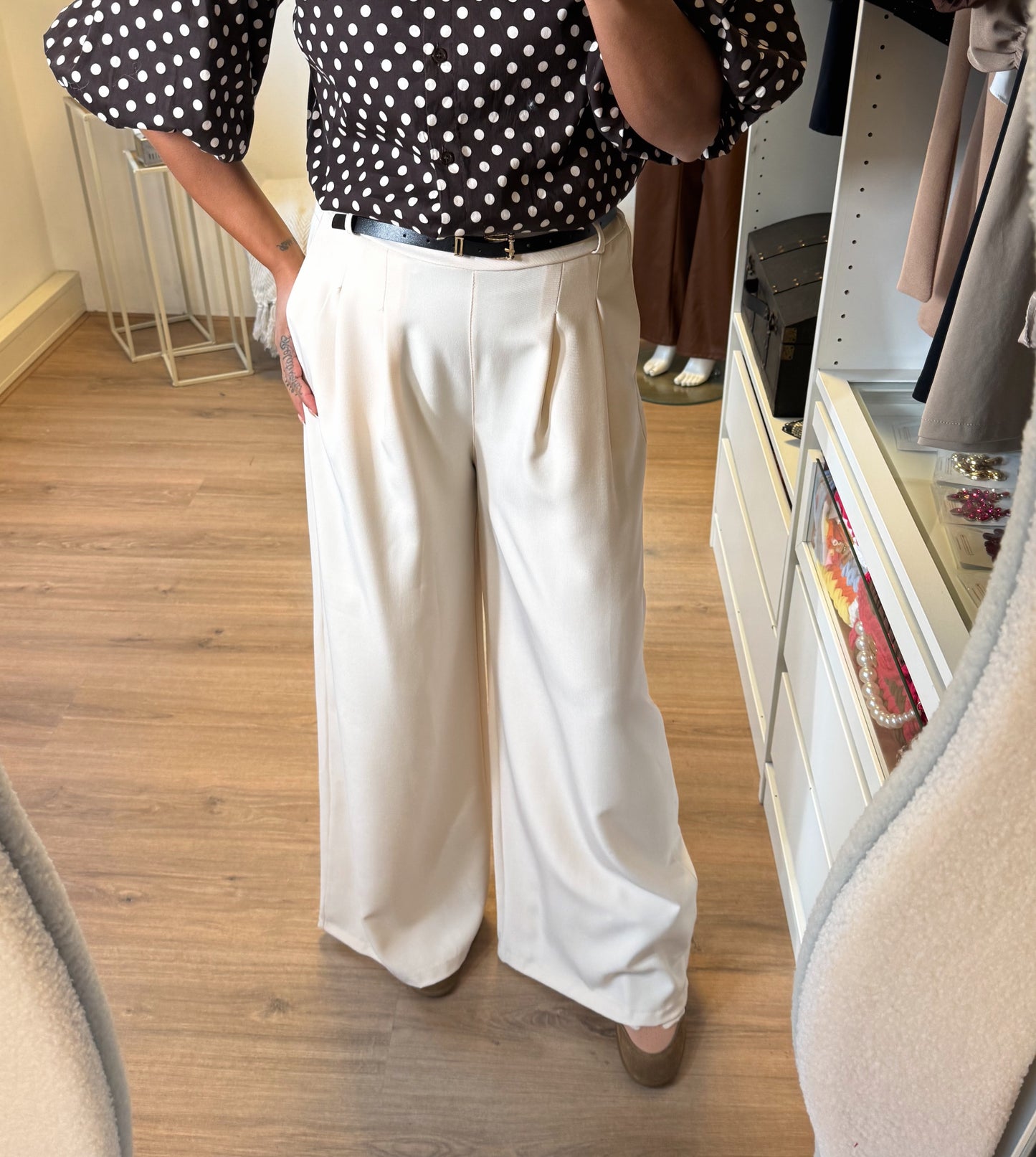 Wide leg pantalon beige