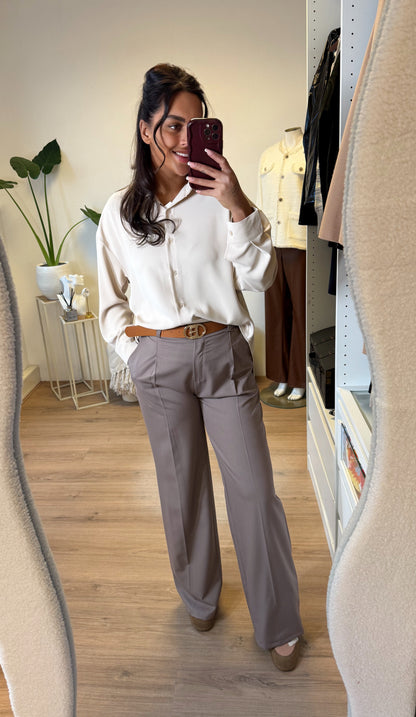 Pantalon straight fit met riem taupe