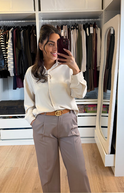 Pantalon straight fit met riem taupe