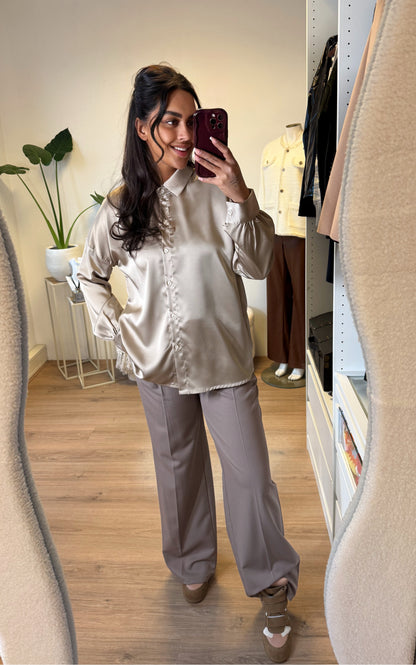 Pantalon straight fit met riem taupe