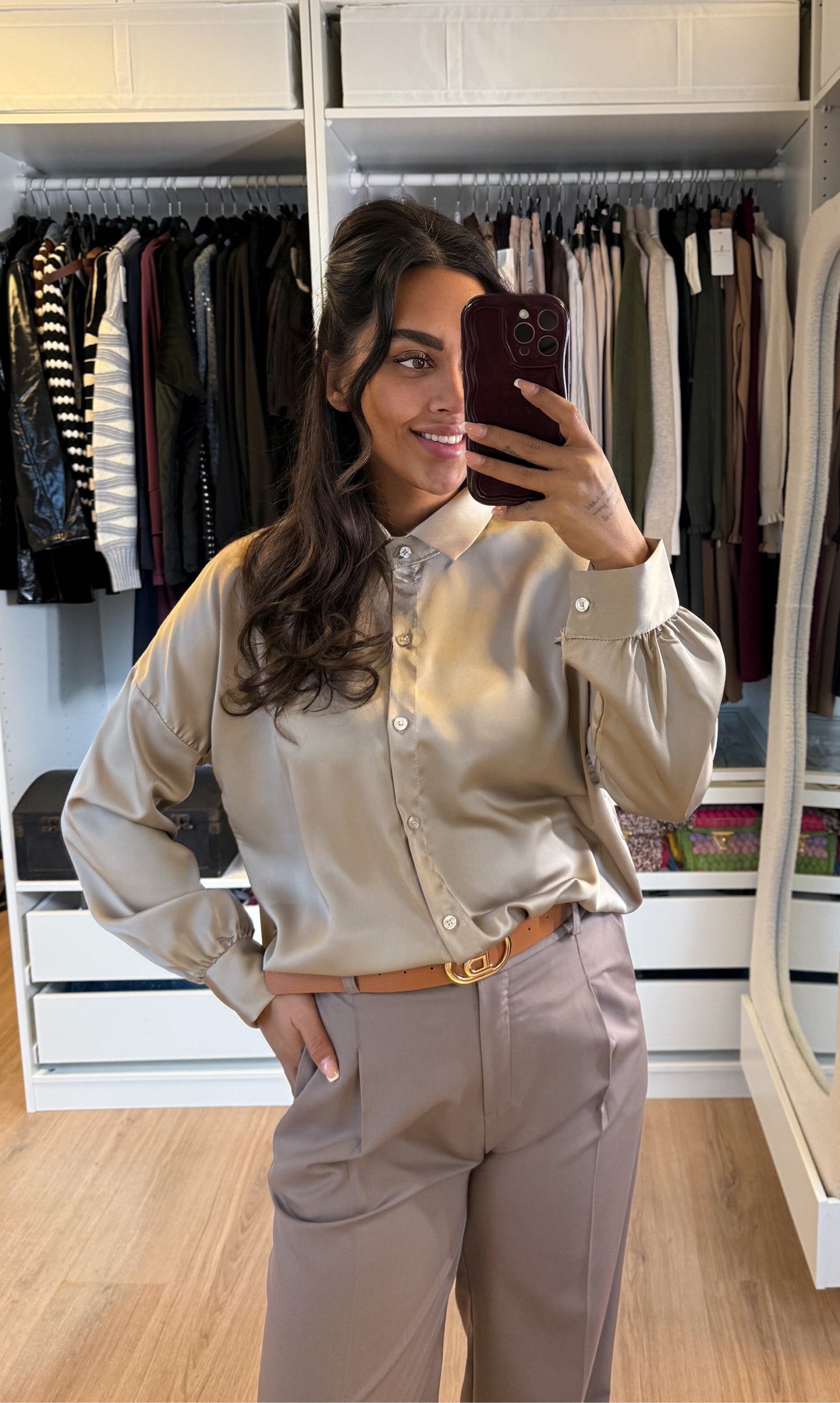 Satijnen blouse beige