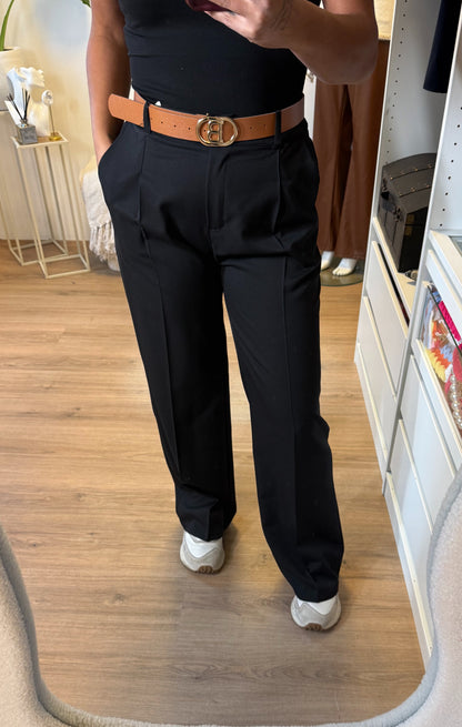Pantalon straight fit met riem zwart
