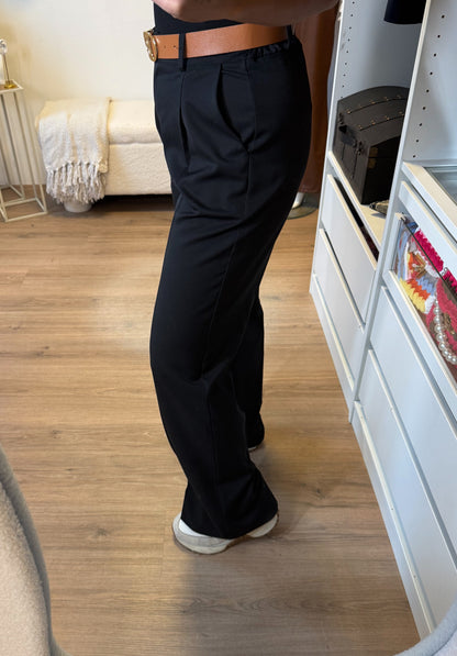Pantalon straight fit met riem zwart