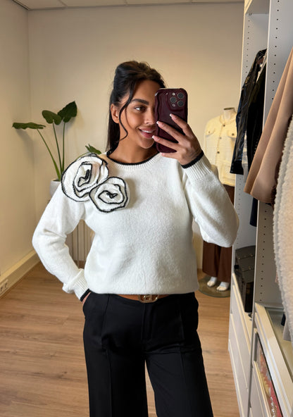 Trui met bloemapplicaties offwhite/zwart