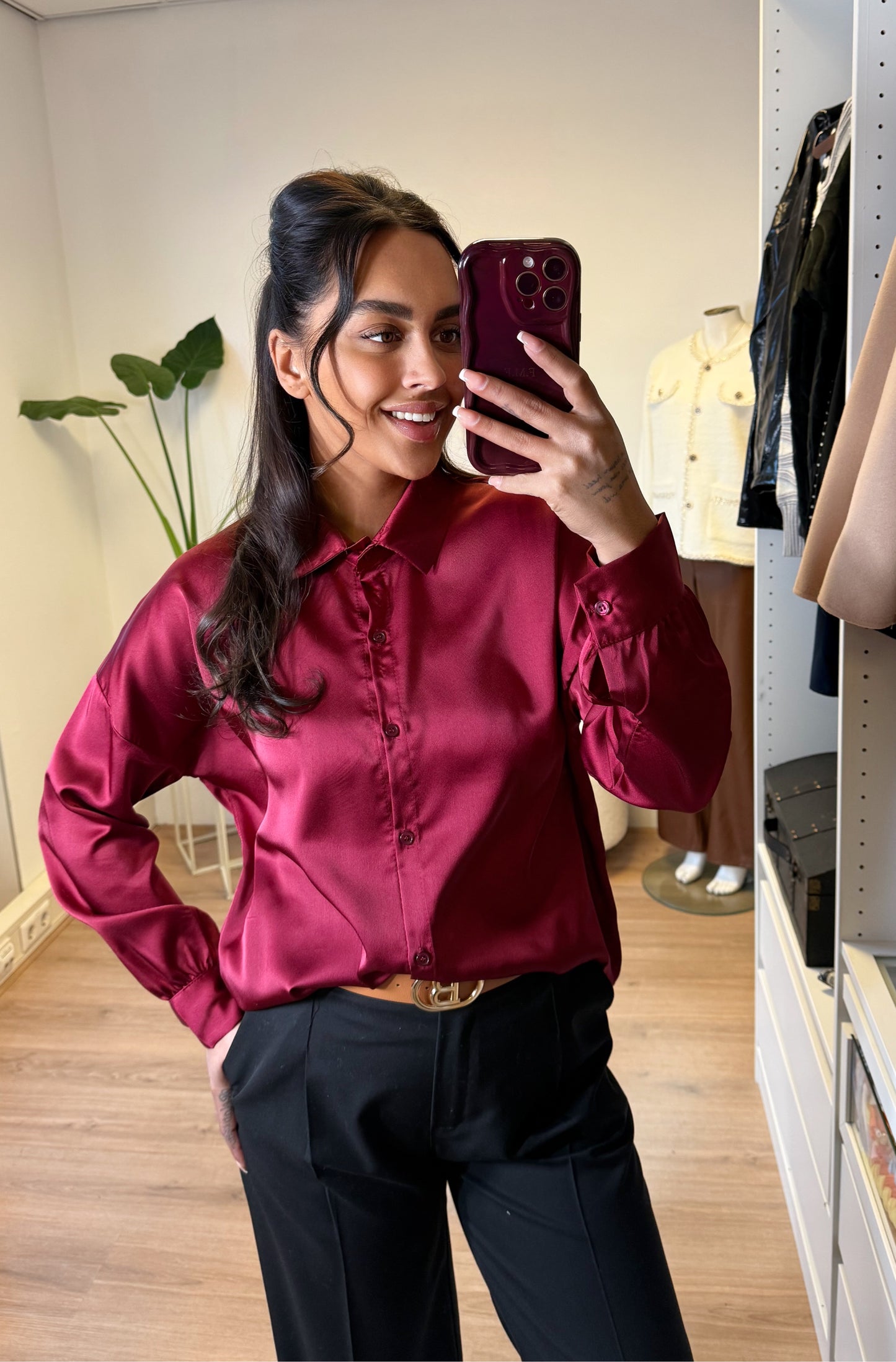 Satijnen blouse bordeaux