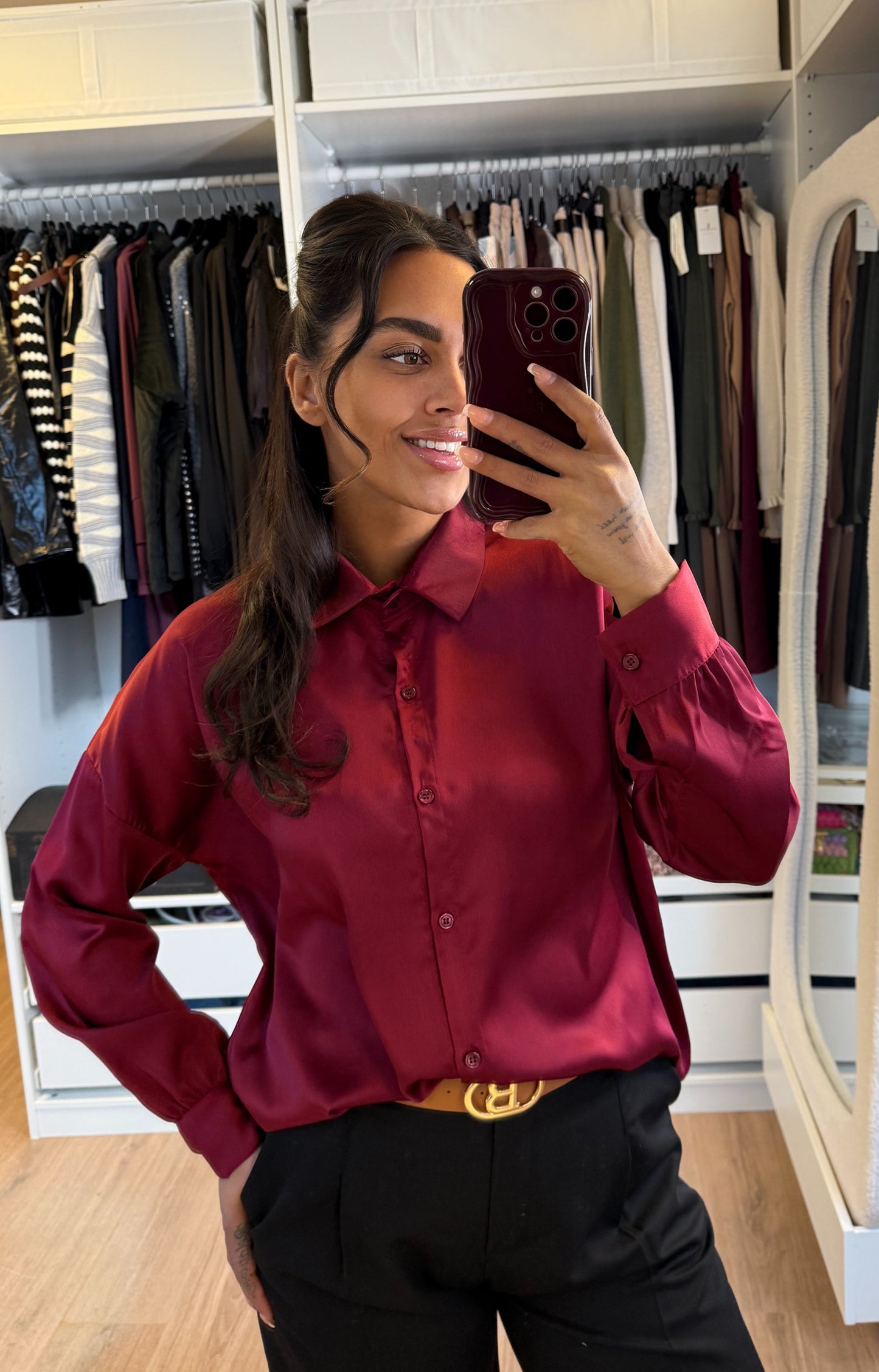 Satijnen blouse bordeaux