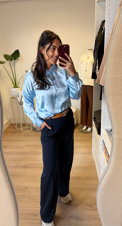 Pantalon straight fit met riem donkerblauw