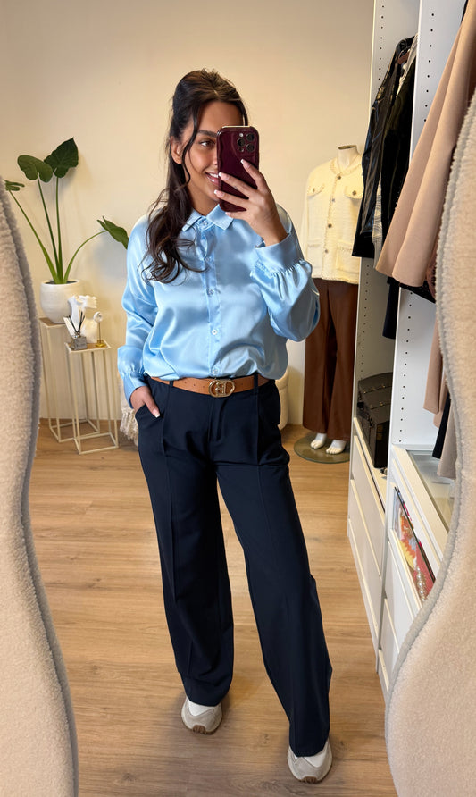 Pantalon straight fit met riem donkerblauw
