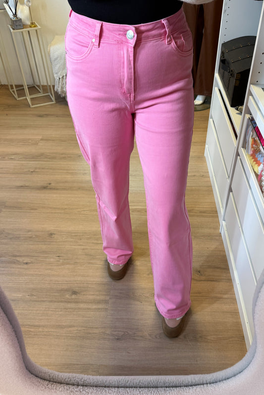 Jeans straight fit wide jeans roze