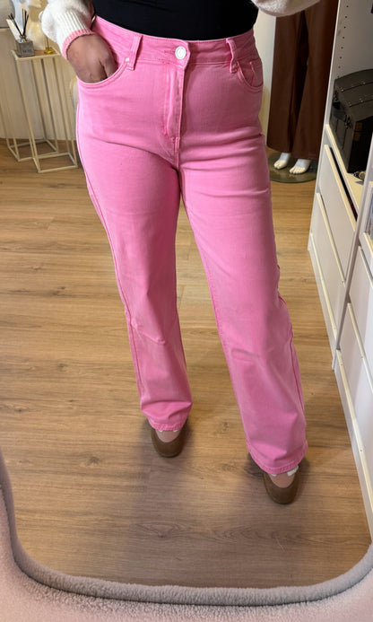 Jeans straight fit wide jeans roze