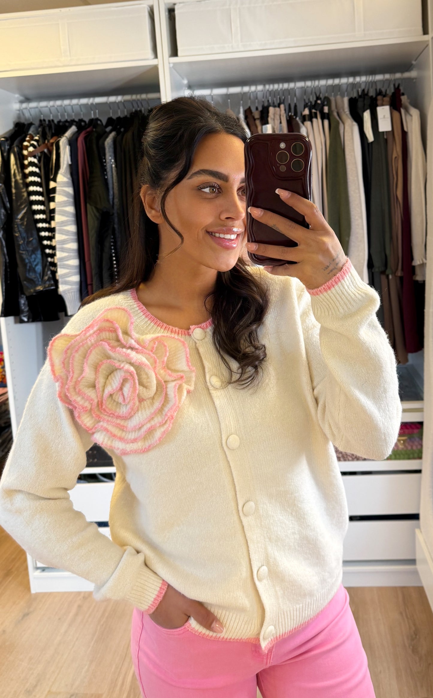 Trui & vest met bloemapplicatie offwhite/lichtroze