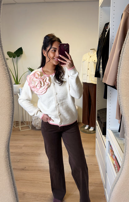Trui & vest met bloemapplicatie offwhite/lichtroze