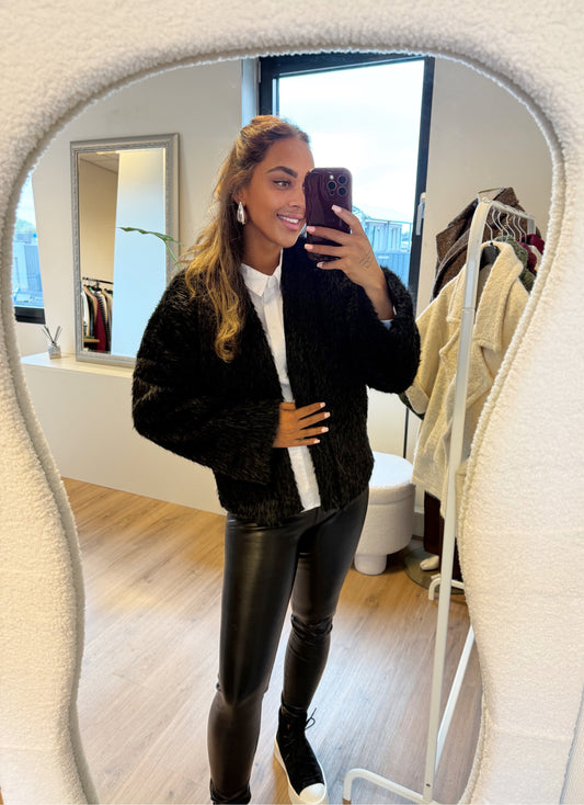 Noor soft faux fur jacket black