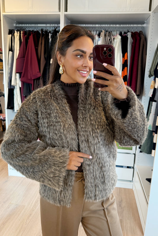Noor soft faux fur jacket brown