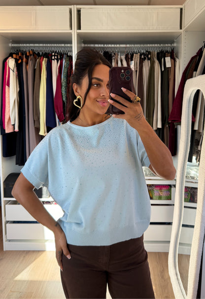 Strass top wide fit babyblauw