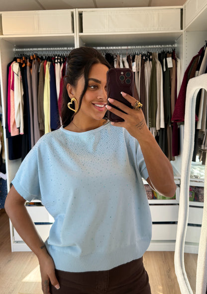 Strass top wide fit babyblauw