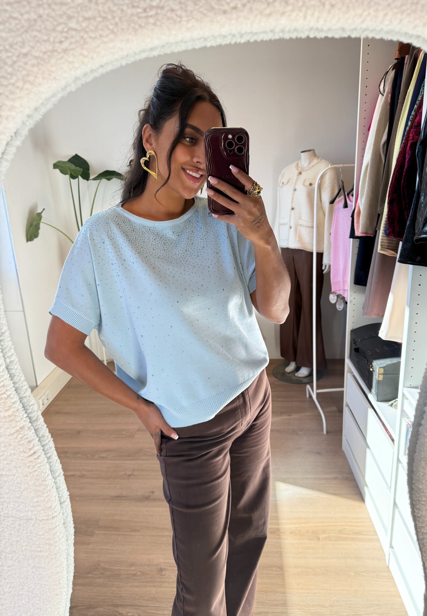 Strass top wide fit babyblauw