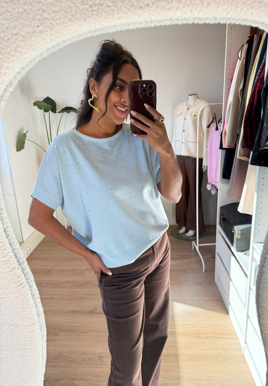 Strass top wide fit babyblauw