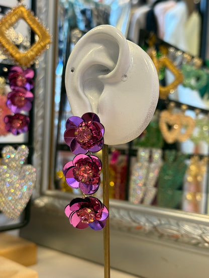Summery Floral Trio Earrings - Purple