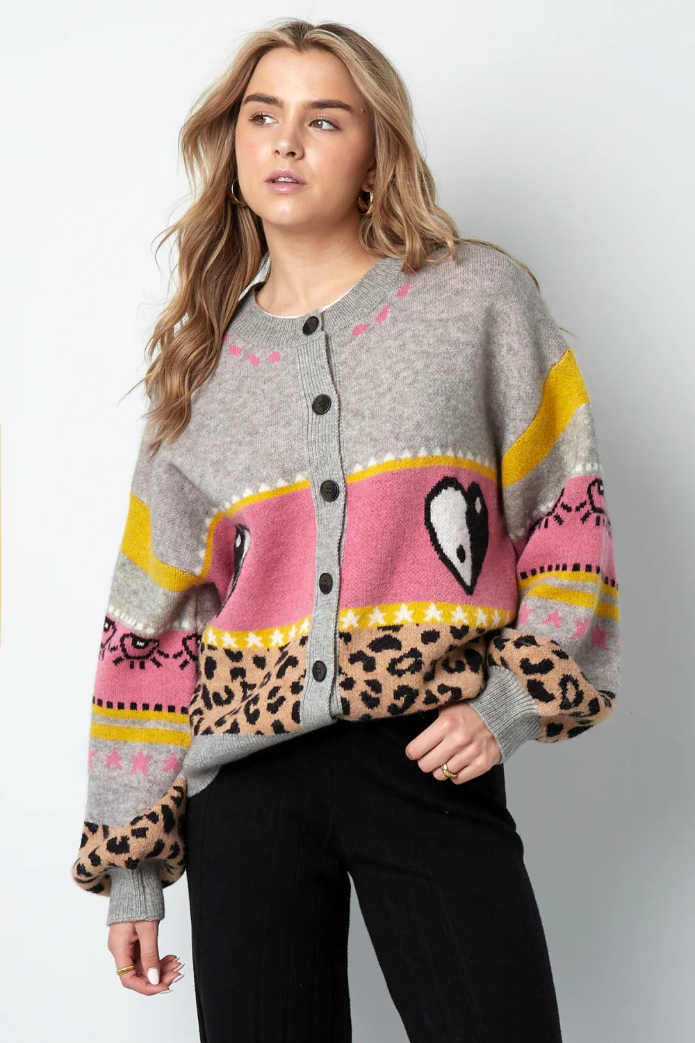 Lies - Rode trui en grijs print vest
