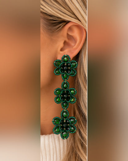 Blossom Statement Earrings - Green