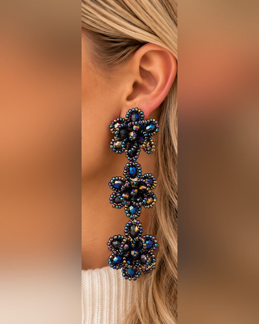 Blossom Statement Earrings - Dark blue
