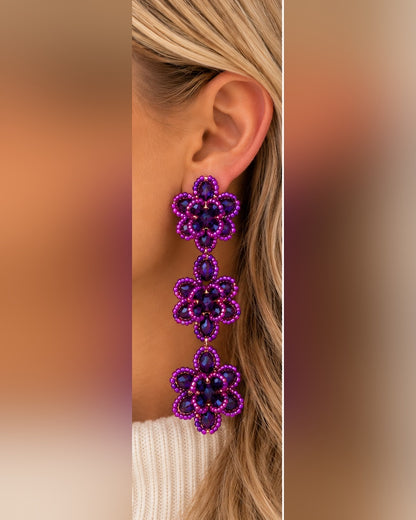 Blossom Statement Earrings - Purple