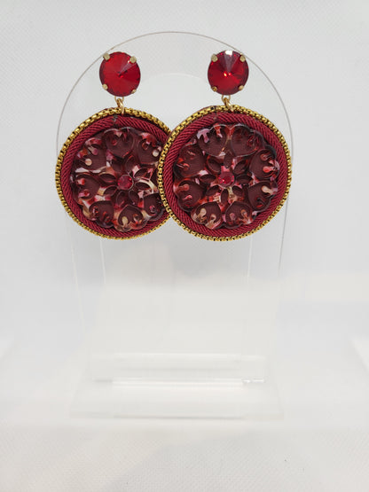 Oorbellen rond bordeaux & goud